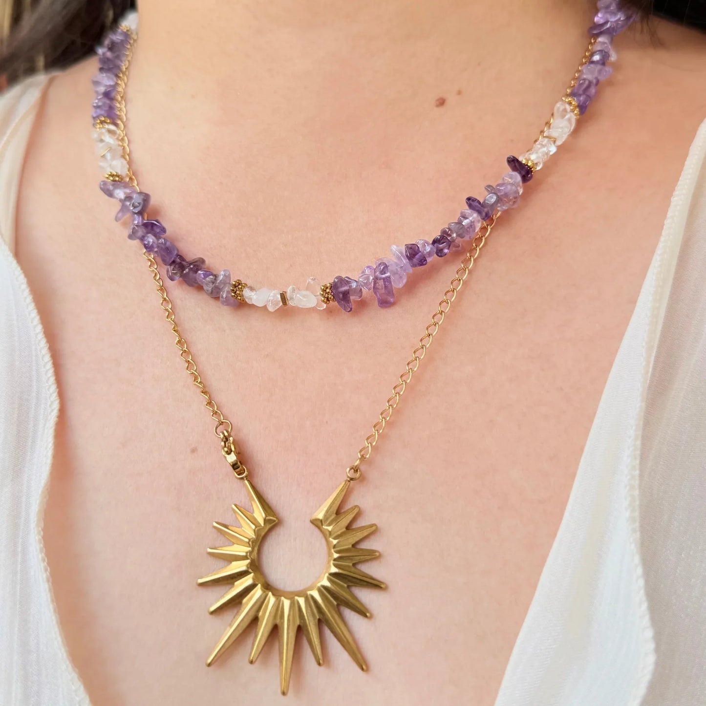 Amethyst & Clear Quartz Necklace - Calm & Clarity NZ - Zodd - NZ - Crafted - Objects of Personal Energy