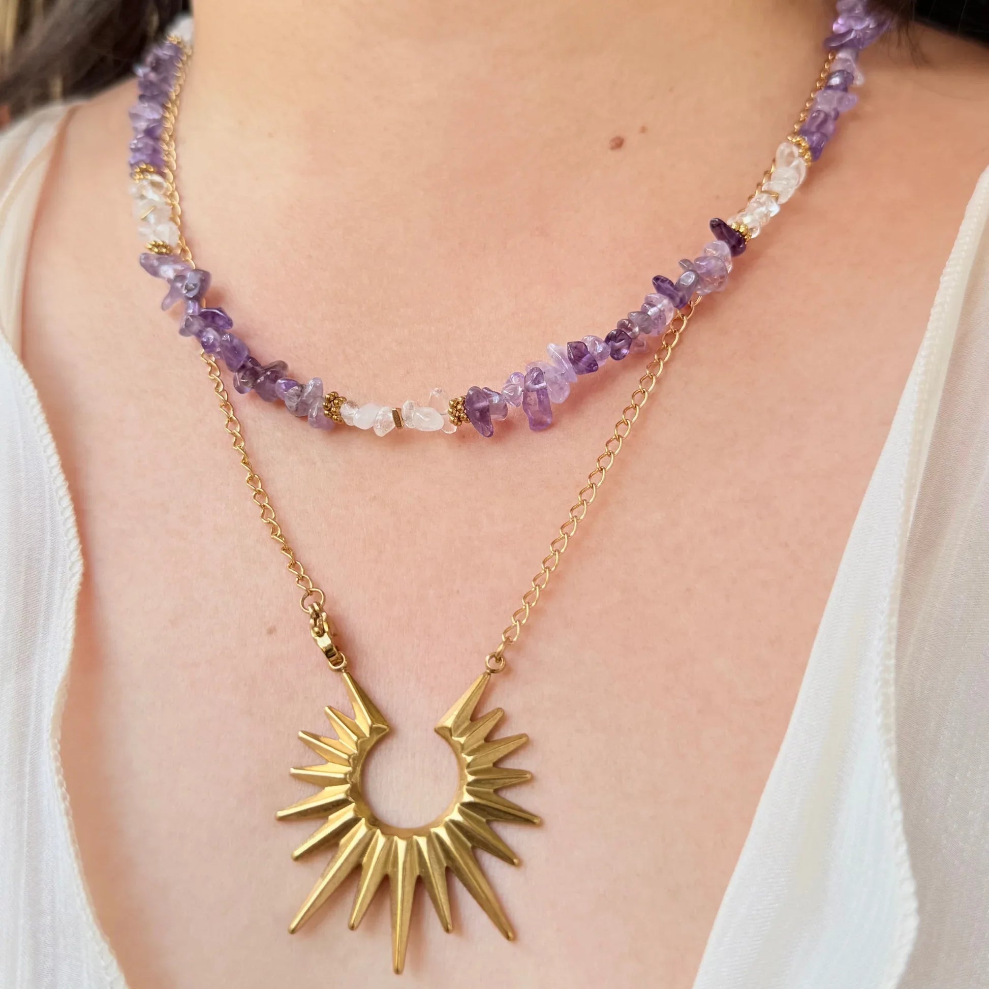 Amethyst & Clear Quartz Necklace - Calm & Clarity NZ - Zodd - NZ - Crafted - Objects of Personal Energy