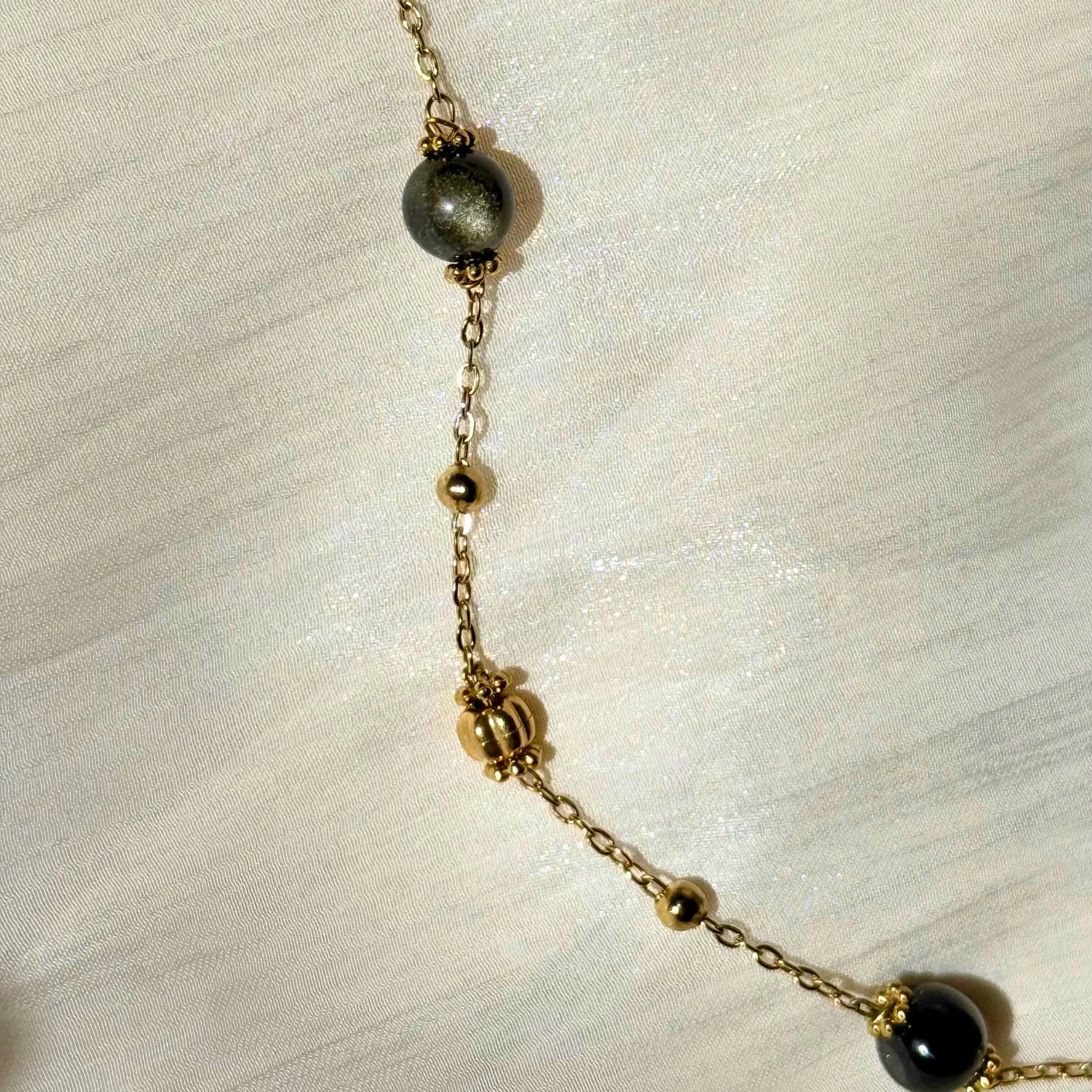 Long Layered Silver Obsidian Necklace - Protection & Truth NZ - Zodd-NZ-Crafted- Objects of Personal Energy