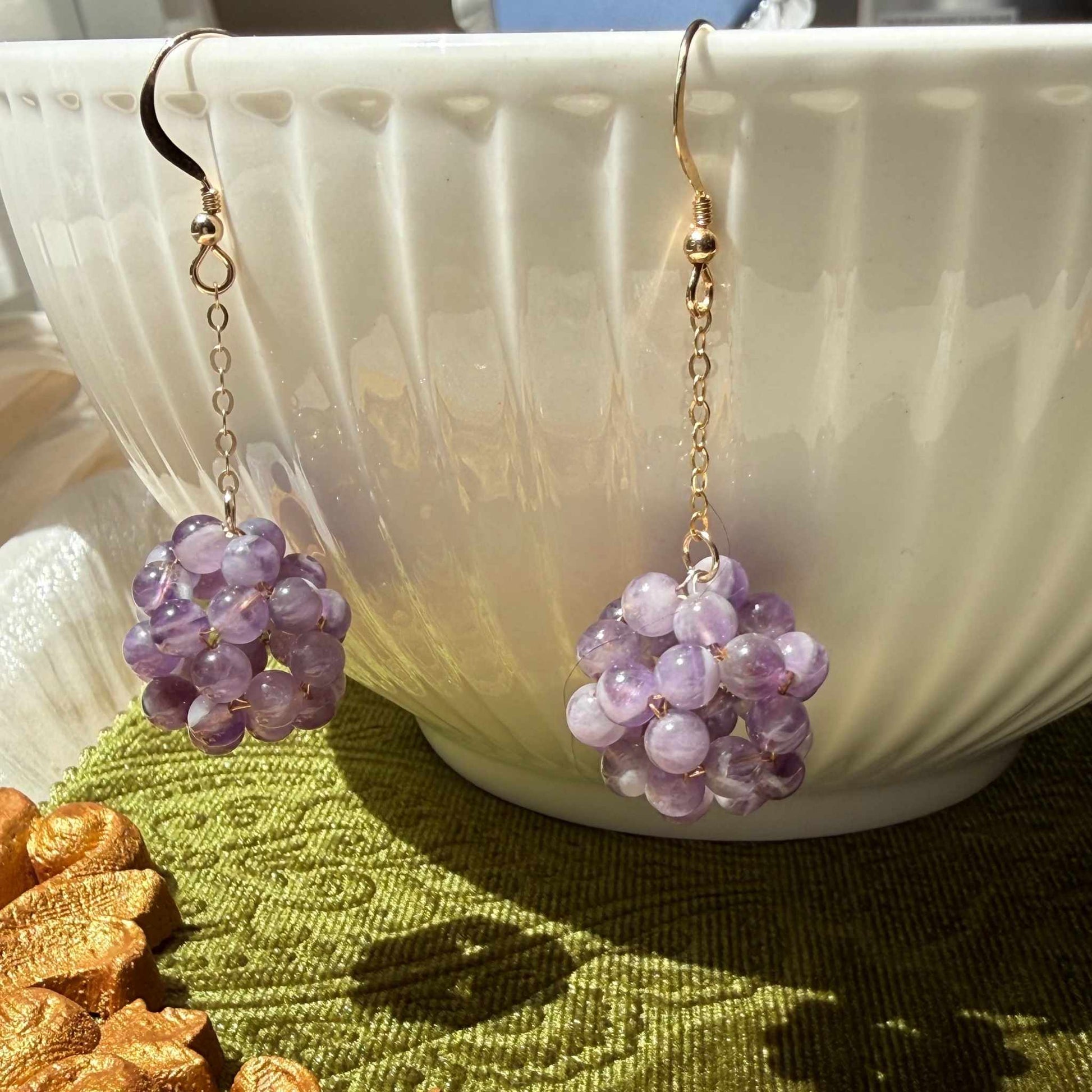 Amethyst Cluster Drop Earrings | 14K Gold Plated Waterproof Beach Earrings | NZ Made & Designed - Zodd - NZ - Crafted - Objects of Personal Energy