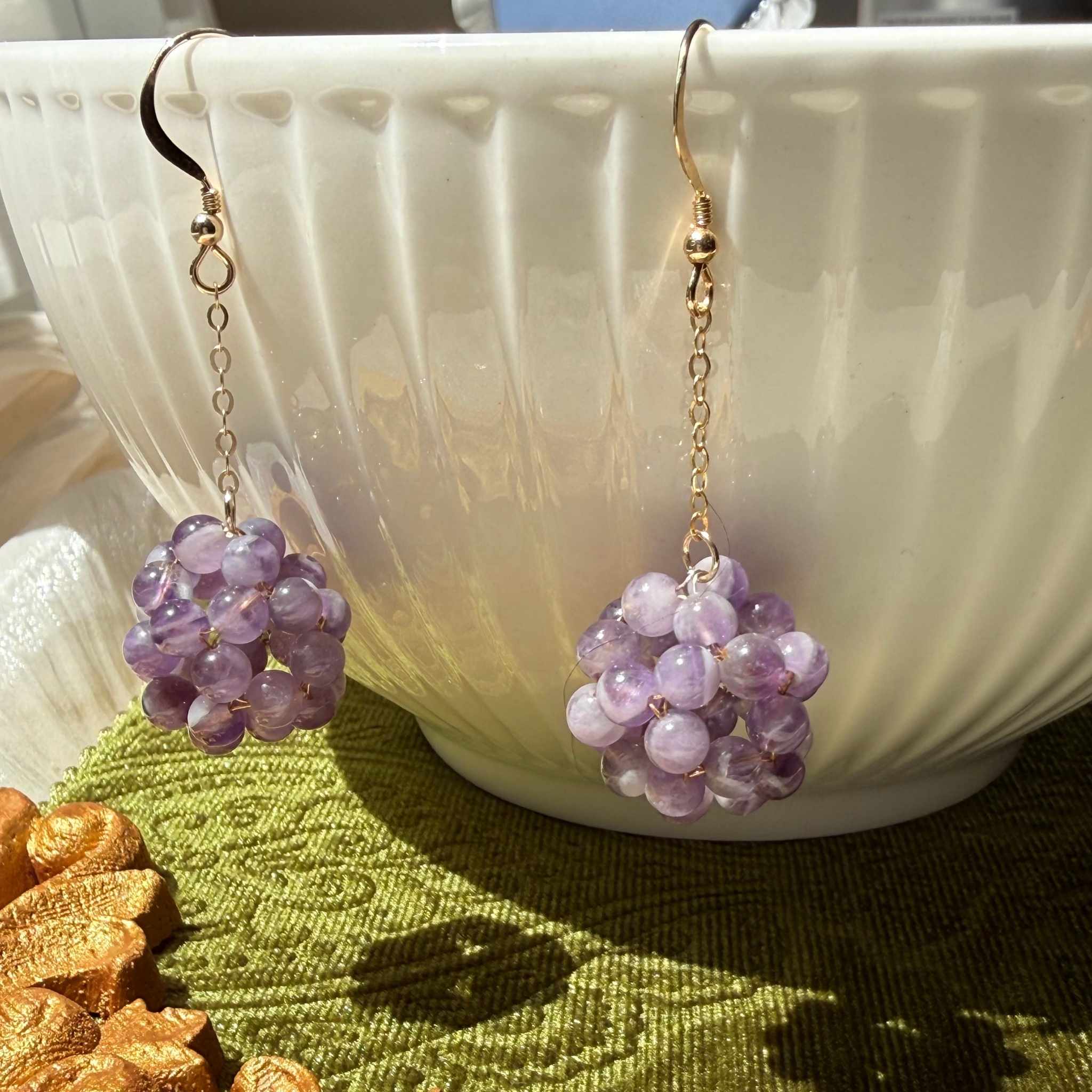 Amethyst Cluster Drop Earrings | 14K Gold Plated Waterproof Beach Earrings | NZ Made & Designed - Zodd - NZ - Crafted - Objects of Personal Energy