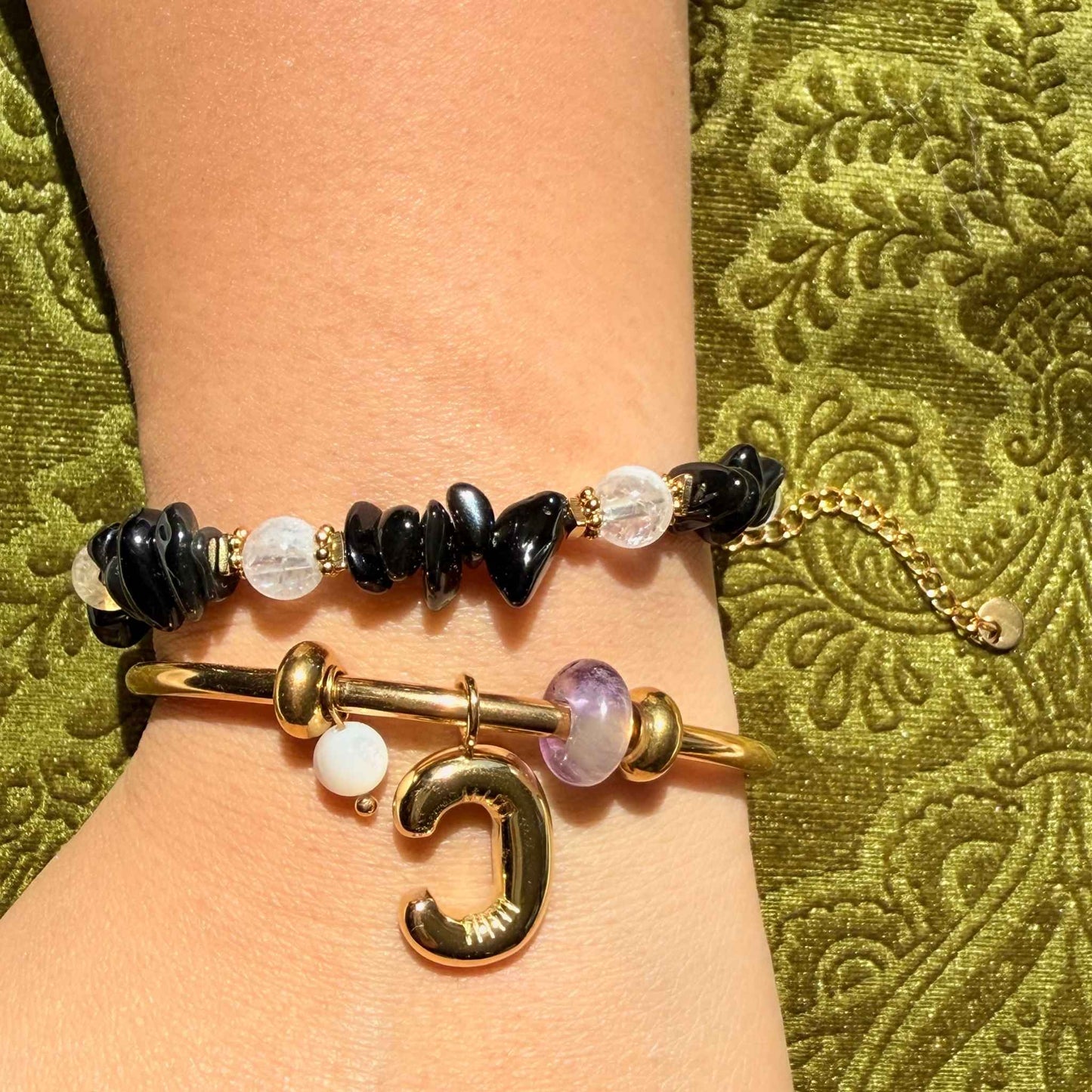 Personalised Beach Bangle with Amethyst | Waterproof Bracelet | NZ Made & Designed