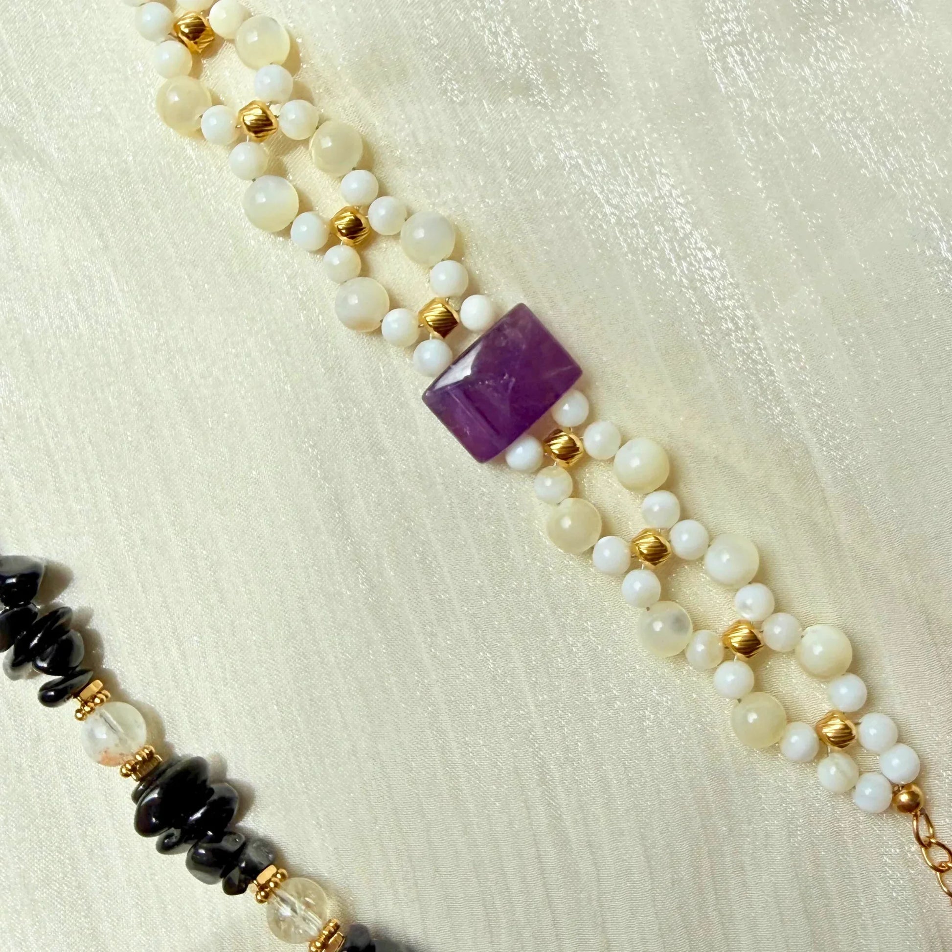 Shell Bead & Amethyst Bracelet - Coastal Calm NZ - Zodd - NZ - Crafted - Objects of Personal Energy