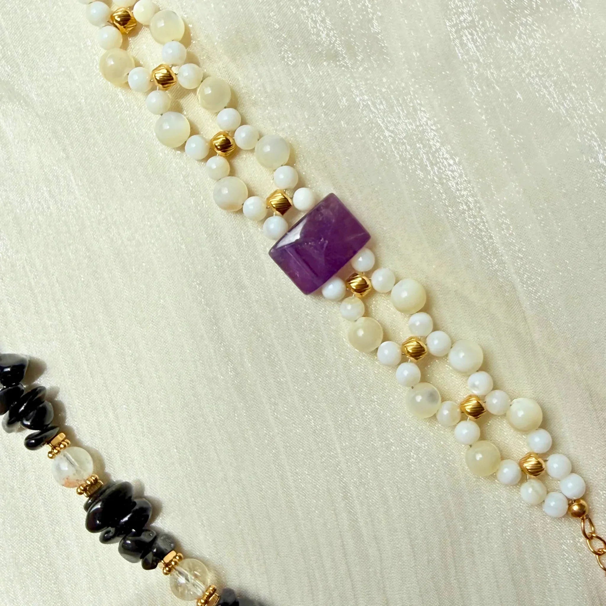 Shell Bead & Amethyst Bracelet - Coastal Calm NZ - Zodd - NZ - Crafted - Objects of Personal Energy