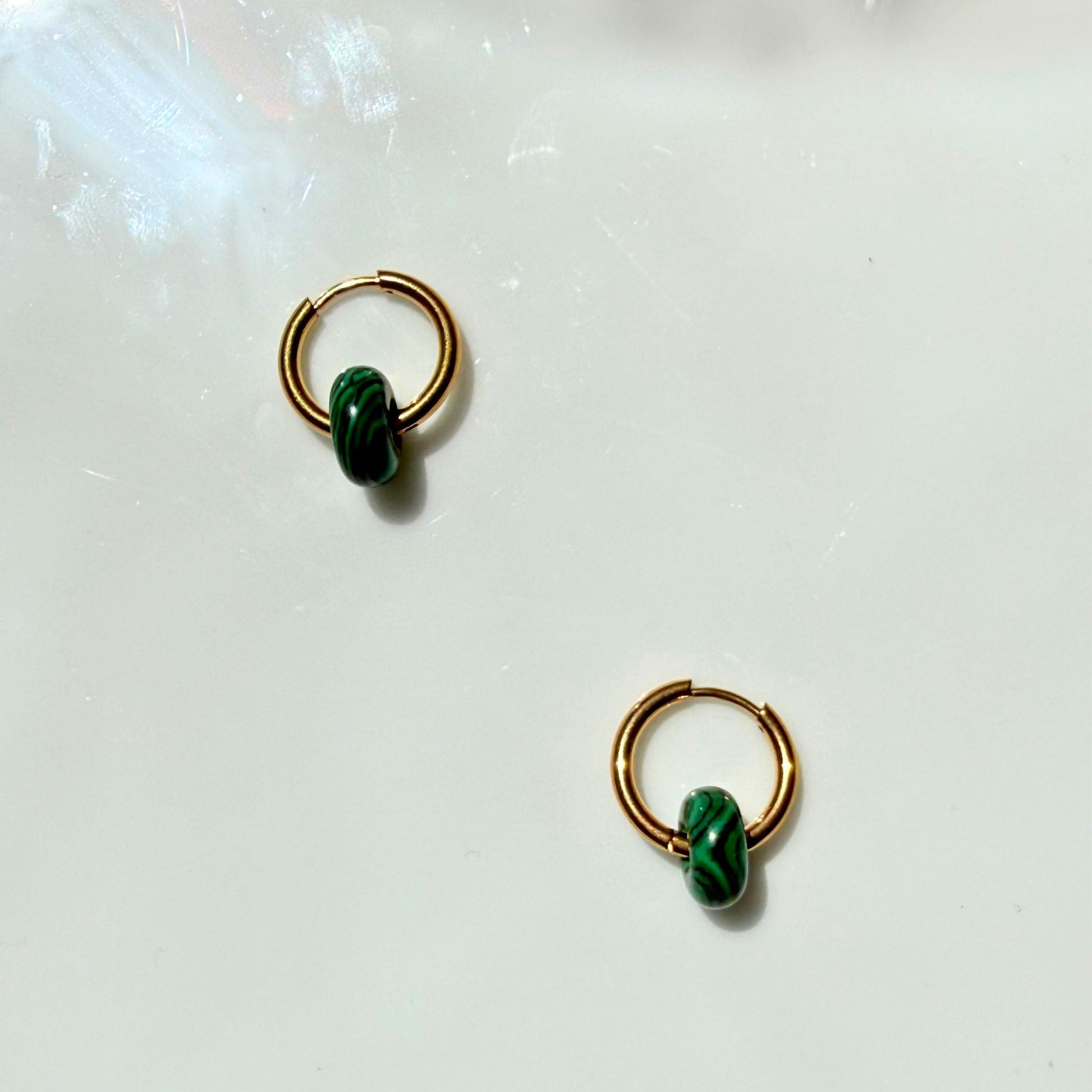 Malachite Hoop Earrings | Waterproof Beach Earrings | NZ Made &Designed - Zodd - NZ - Crafted - Objects of Personal Energy