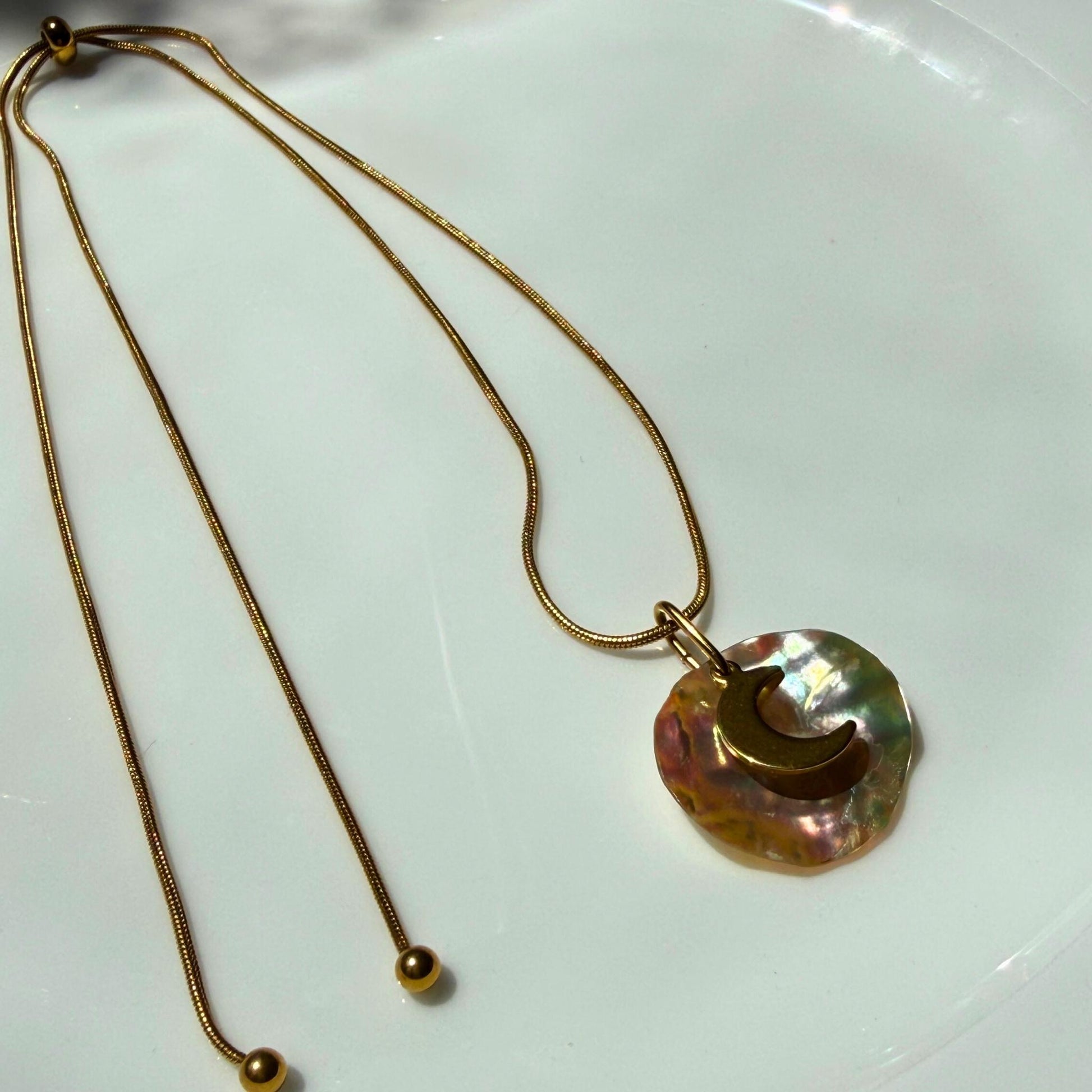 Paua Shell Moon Necklace | Natural Shell Pendant | NZ Made &Designed - Zodd - NZ - Crafted - Objects of Personal Energy