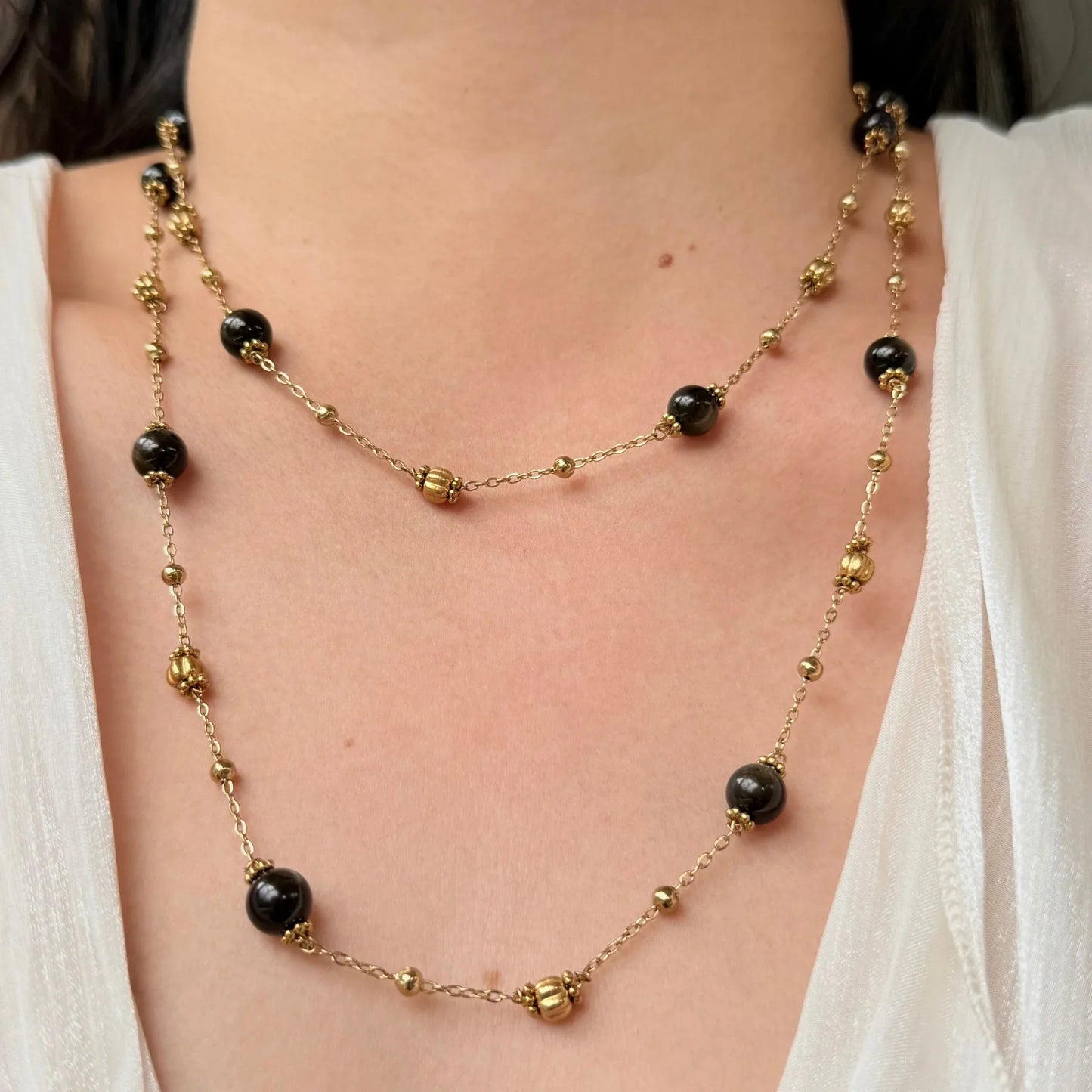 Long Layered Silver Obsidian Necklace - Protection & Truth NZ - Zodd - NZ - Crafted - Objects of Personal Energy