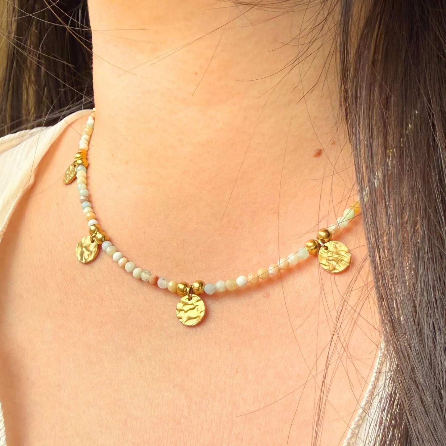 Natural Stone Necklace with Hammered Pendant - Handmade NZ - Zodd - NZ - Crafted - Objects of Personal Energy