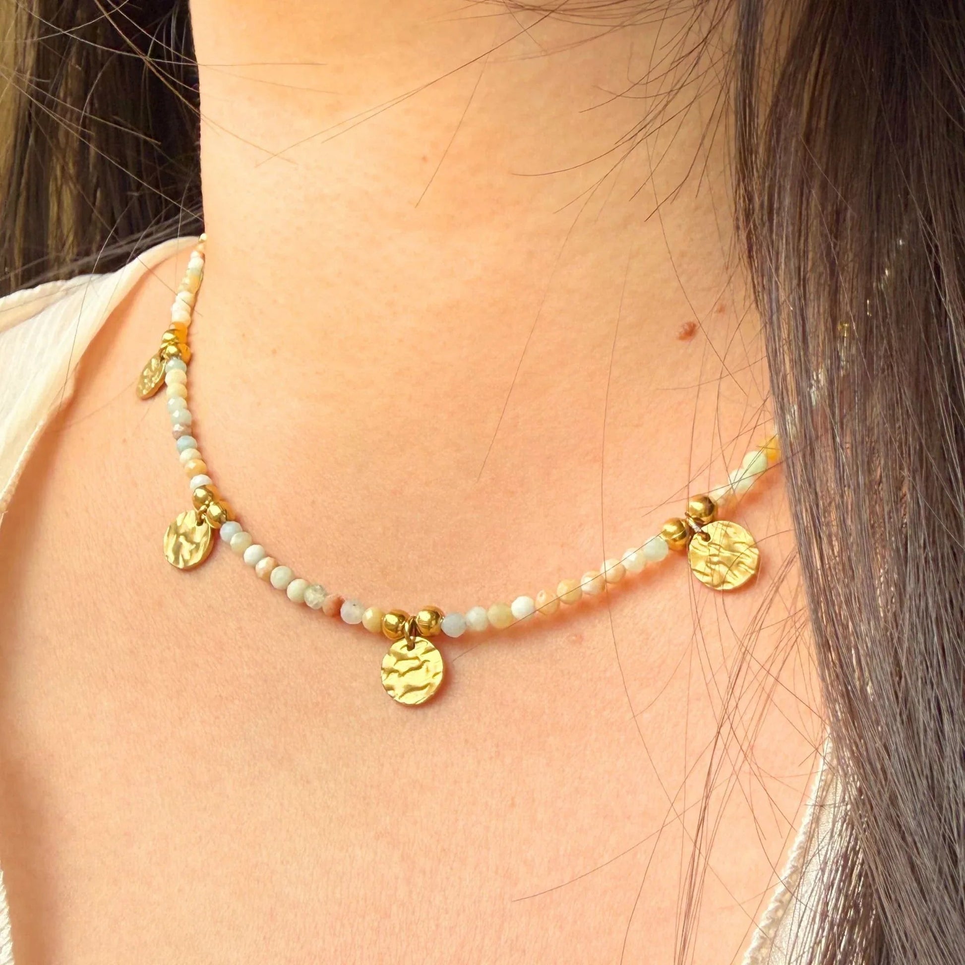Natural Stone Necklace with Hammered Pendant - Handmade NZ - Zodd - NZ - Crafted - Objects of Personal Energy