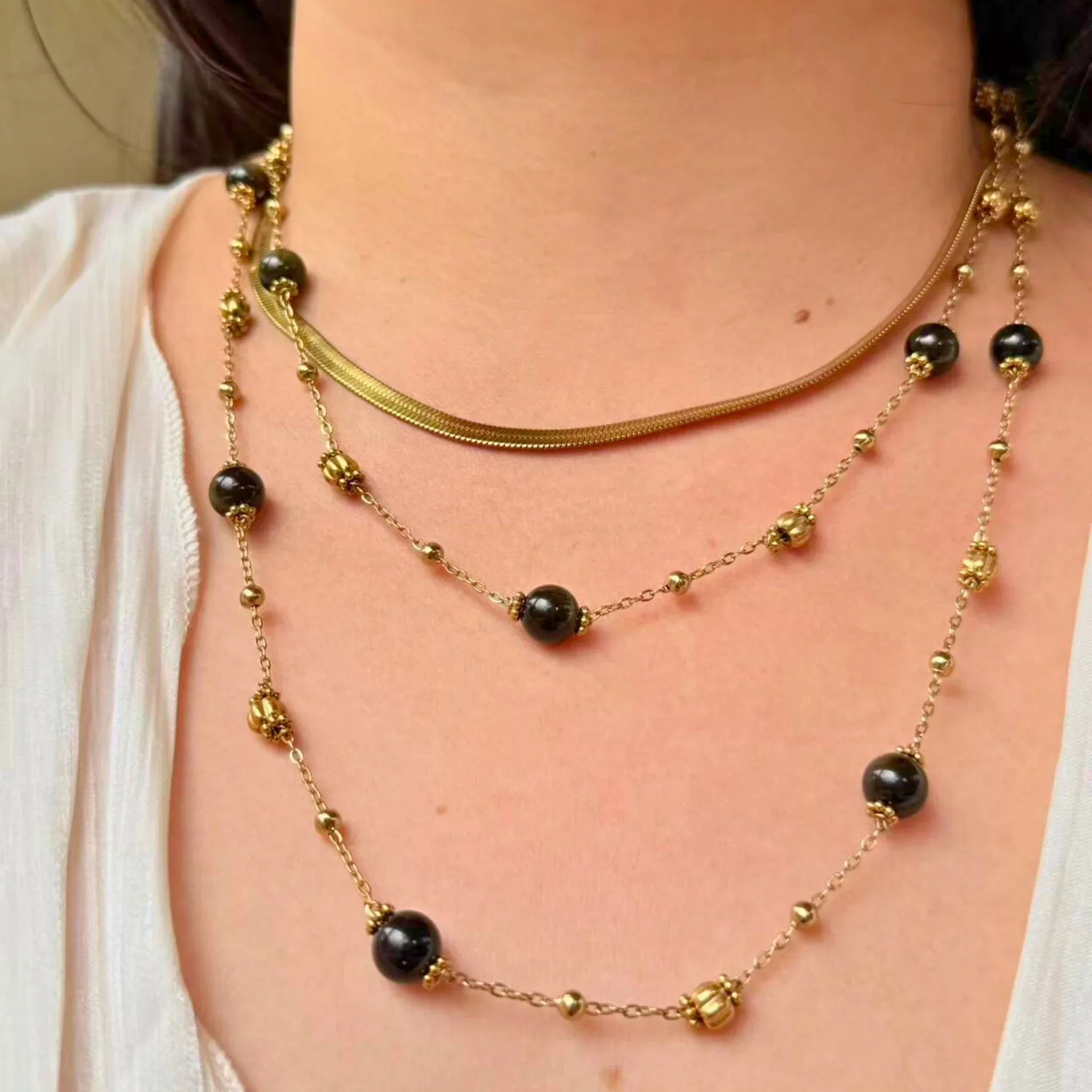 Long Layered Silver Obsidian Necklace - Protection & Truth NZ - Zodd-NZ-Crafted- Objects of Personal Energy