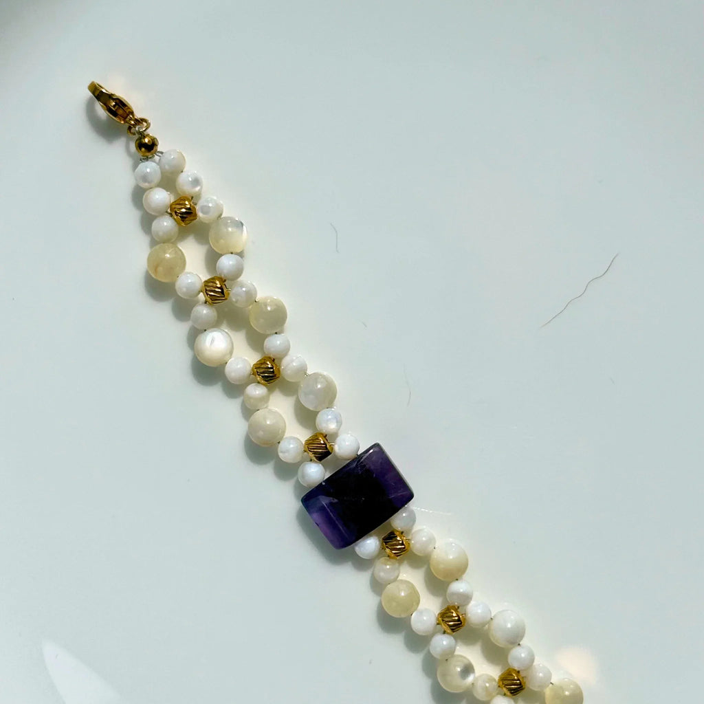 Shell Bead & Amethyst Bracelet - Coastal Calm NZ - Zodd - NZ - Crafted - Objects of Personal Energy