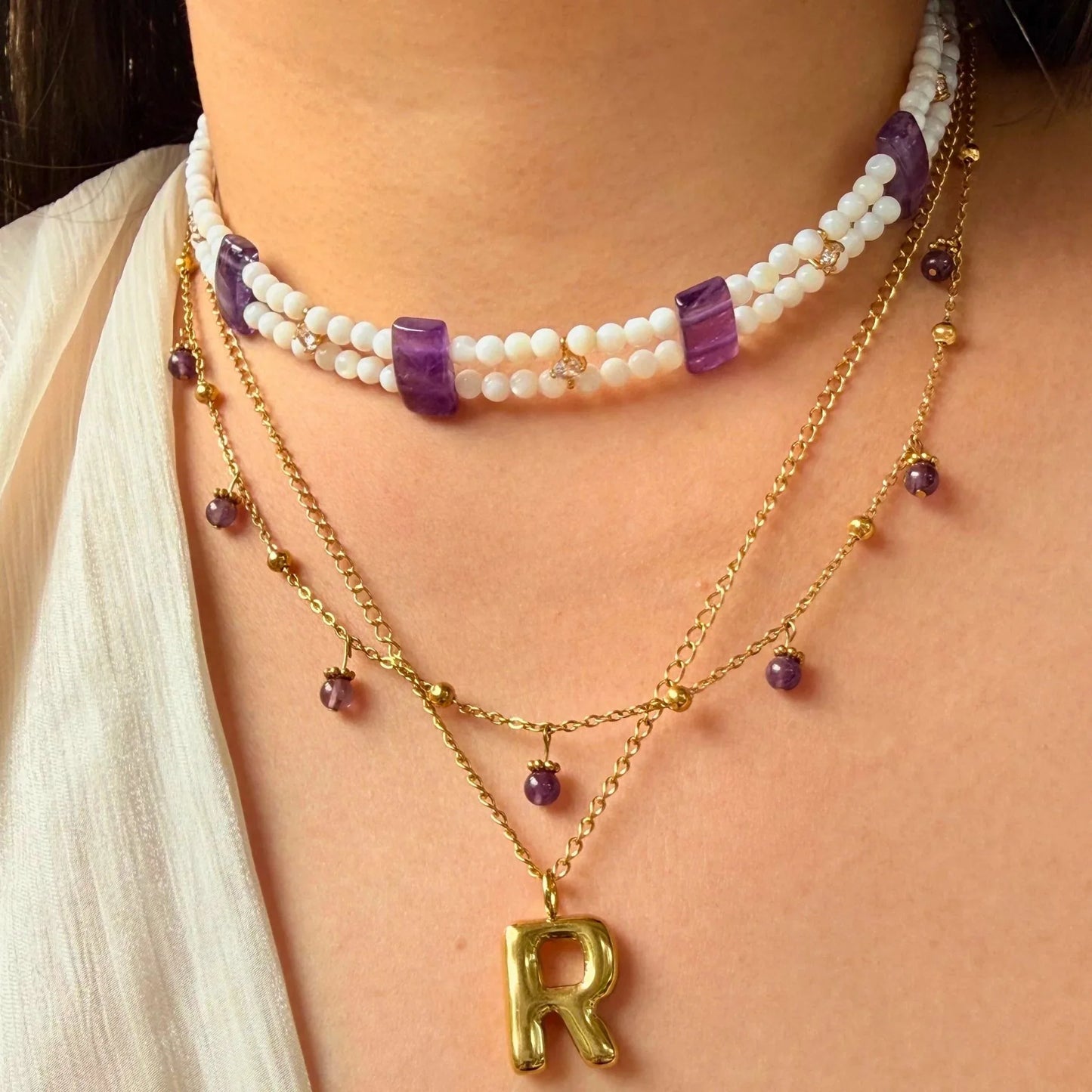 Double Layer Amethyst Shell Choker - Handmade Crystal Necklace NZ - Zodd - NZ - Crafted - Objects of Personal Energy