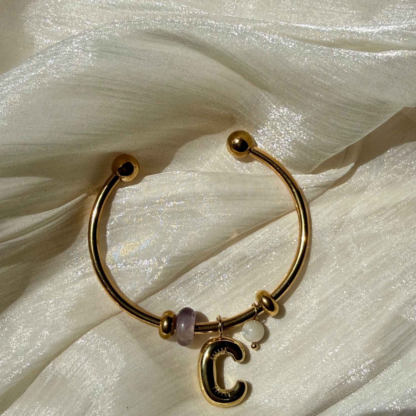 Personalised Beach Bangle with Amethyst | Waterproof Bracelet | NZ Made & Designed