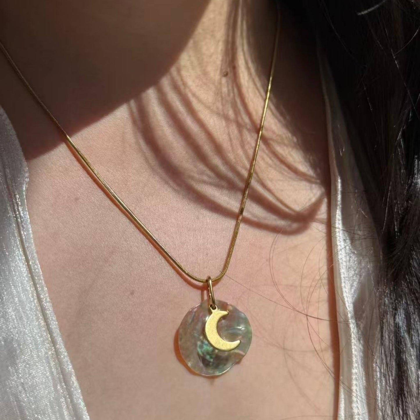Paua Shell Moon Necklace | Natural Shell Pendant | NZ Made &Designed - Zodd - NZ - Crafted - Objects of Personal Energy