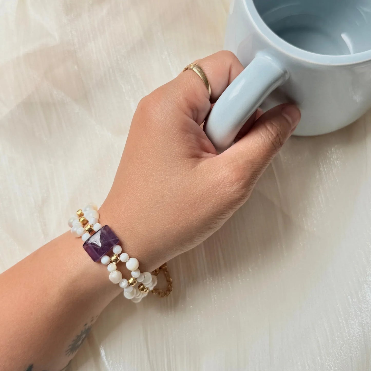 Shell Bead & Amethyst Bracelet - Coastal Calm NZ - Zodd - NZ - Crafted - Objects of Personal Energy
