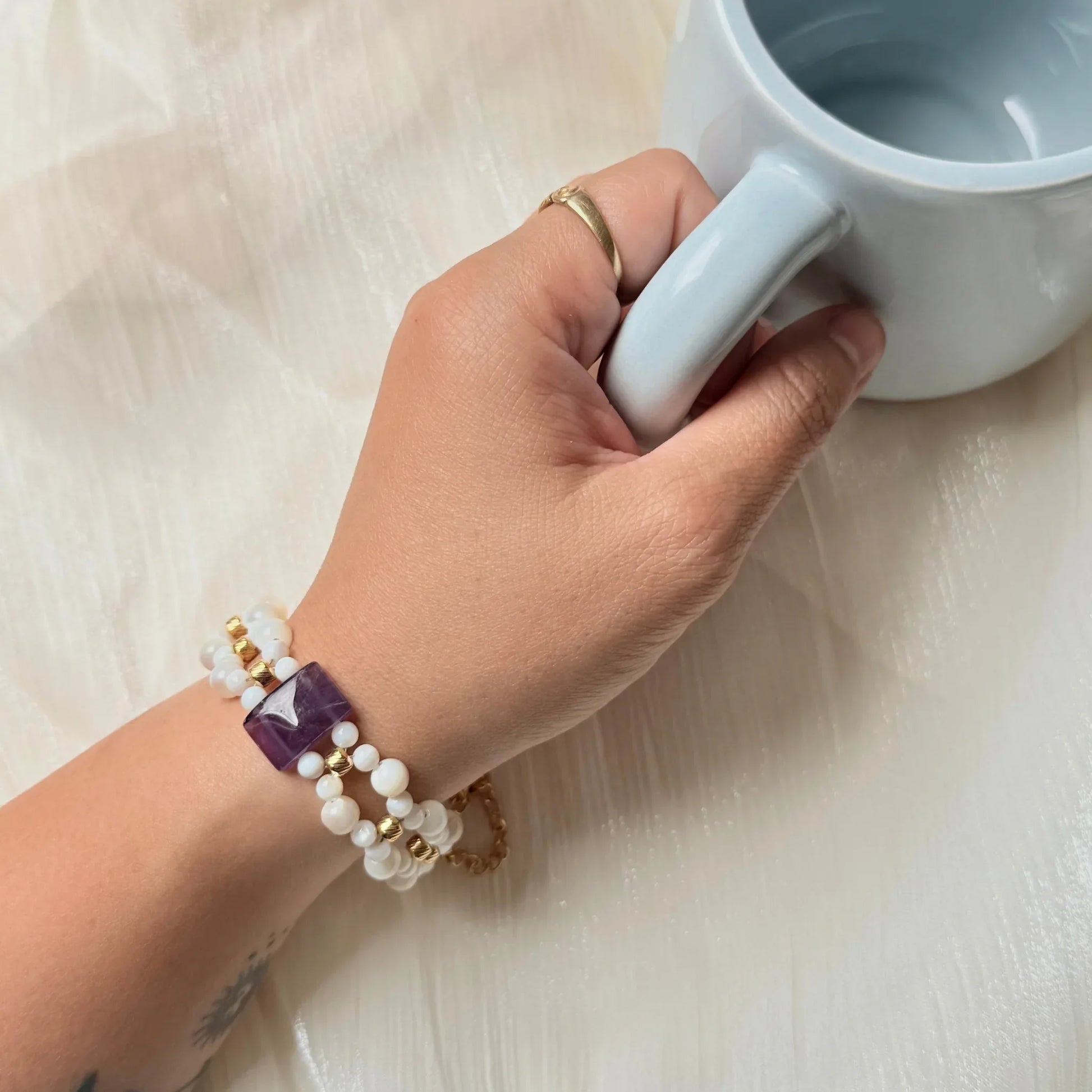 Shell Bead & Amethyst Bracelet - Coastal Calm NZ - Zodd - NZ - Crafted - Objects of Personal Energy