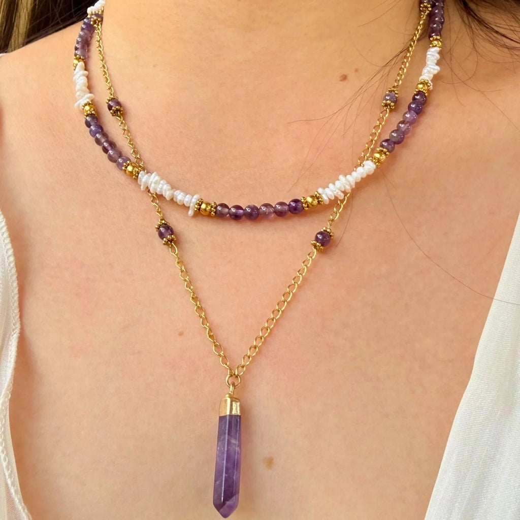 Layered Amethyst & Pearl Necklace Set - Calm & Elegance NZ - Zodd - NZ - Crafted - Objects of Personal Energy