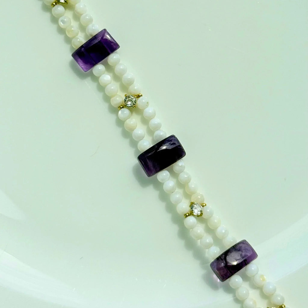 Double Layer Amethyst Shell Choker - Handmade Crystal Necklace NZ - Zodd - NZ - Crafted - Objects of Personal Energy