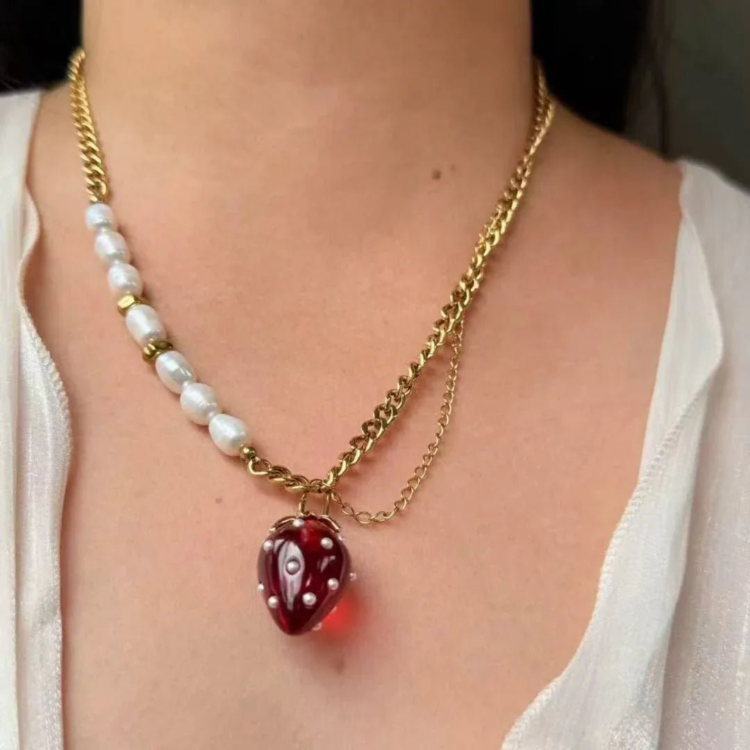 Strawberry Pearl Necklace - Handmade Summer Jewellery NZ - Zodd - NZ - Crafted - Objects of Personal Energy