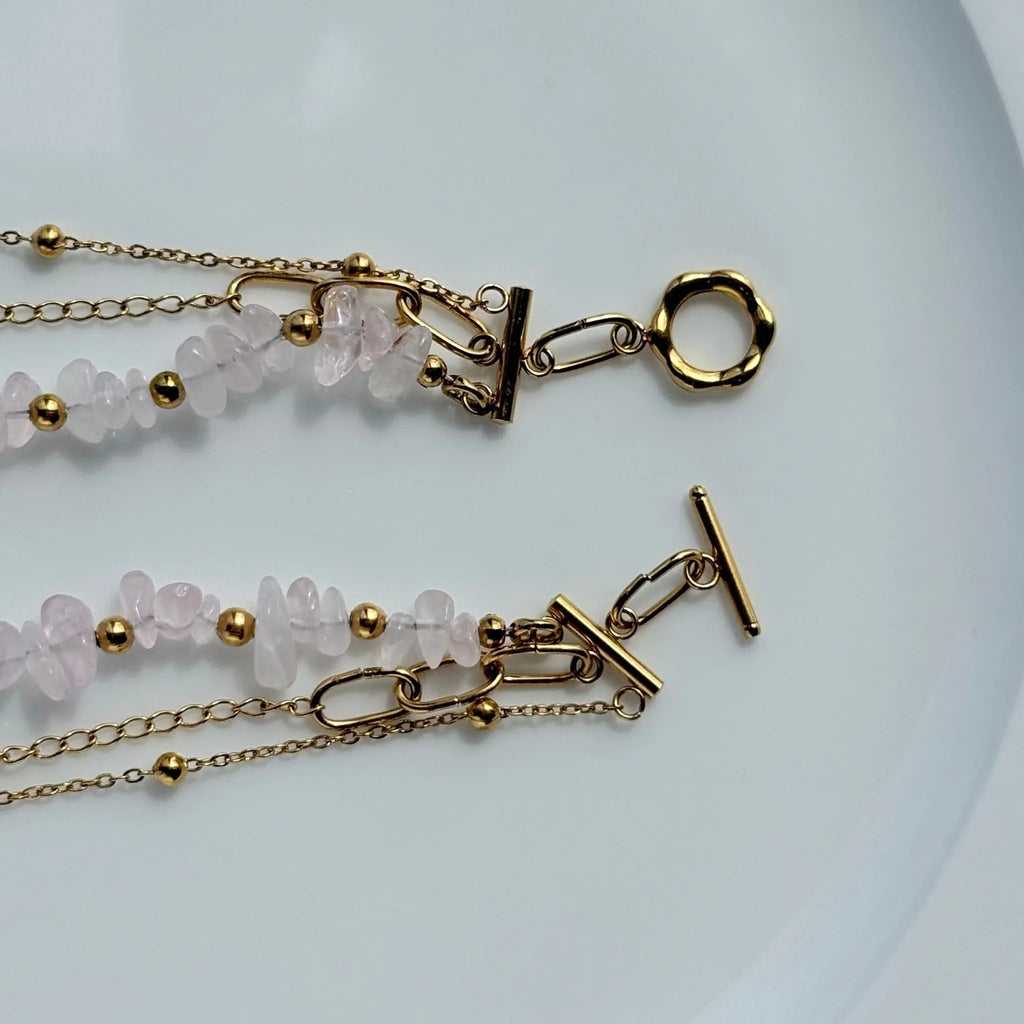 Triple Layer Garnet & Rose Quartz Necklace Set - Love & Connection - Zodd - NZ - Crafted - Objects of Personal Energy