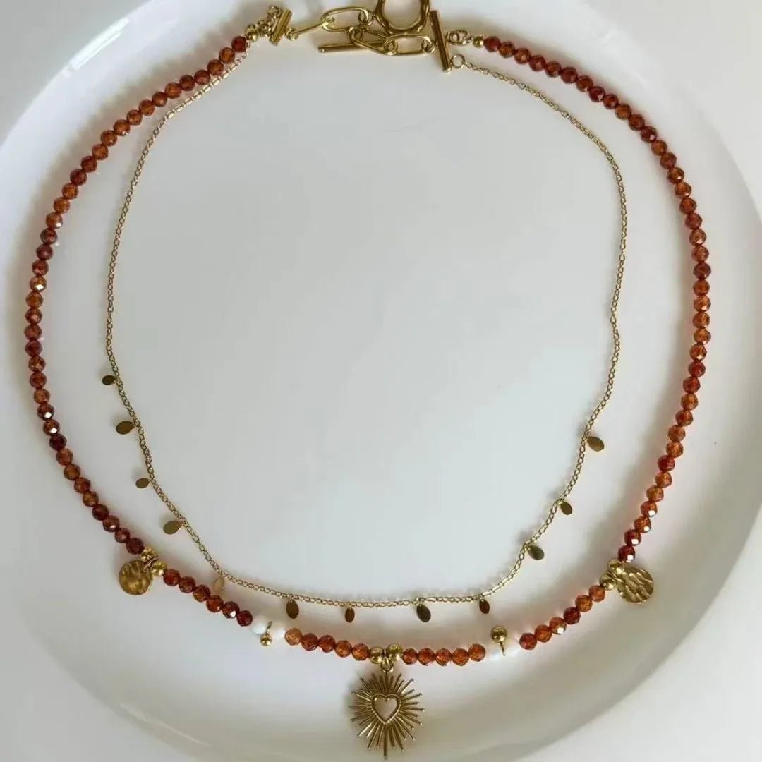Layered Garnet & Shell Necklace Set - Designed & Crafted in NZ - Zodd - NZ - Crafted - Objects of Personal Energy