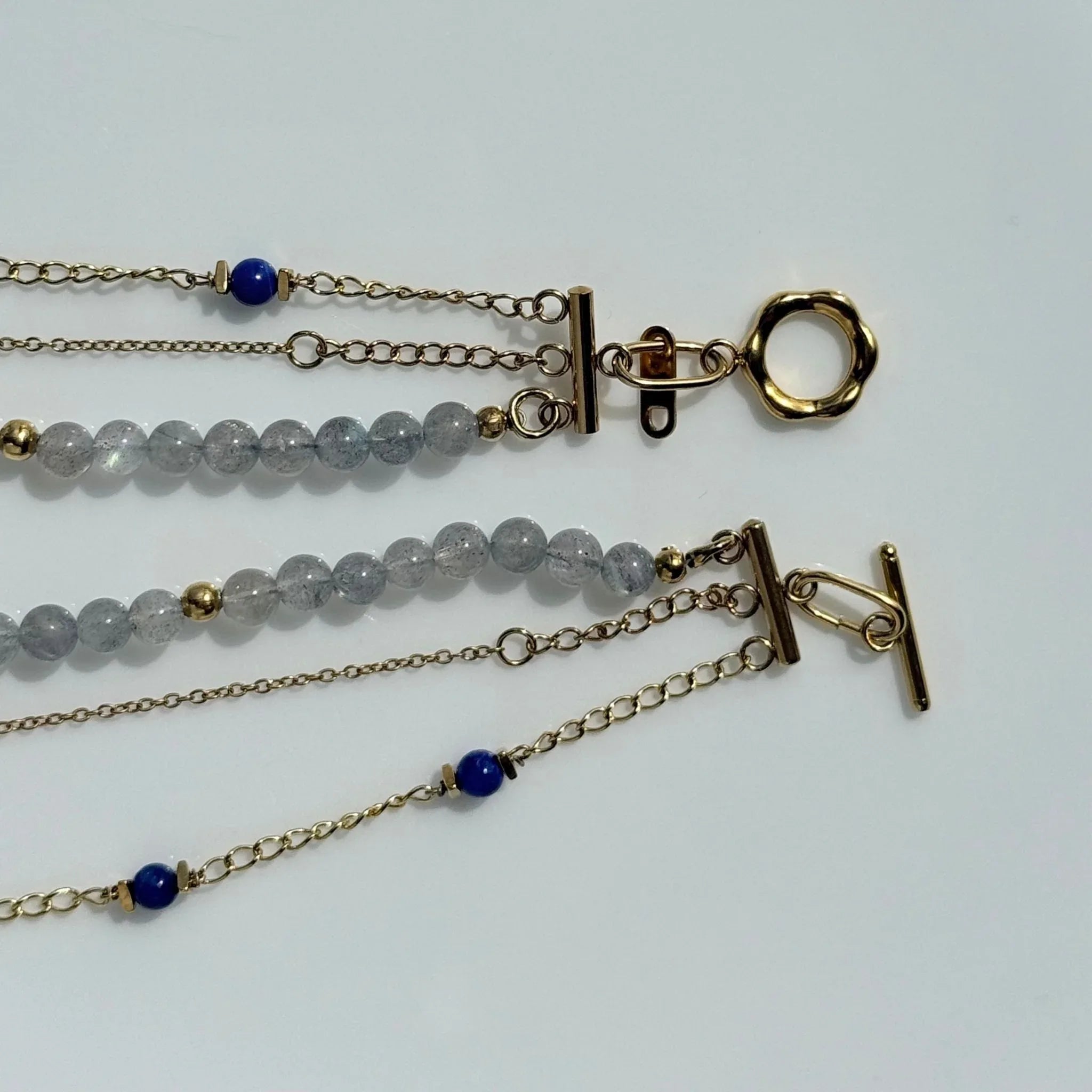 Triple Layer Moonstone & Lapis Necklace Set - Intuition & Wisdom - Zodd-NZ-Crafted- Objects of Personal Energy