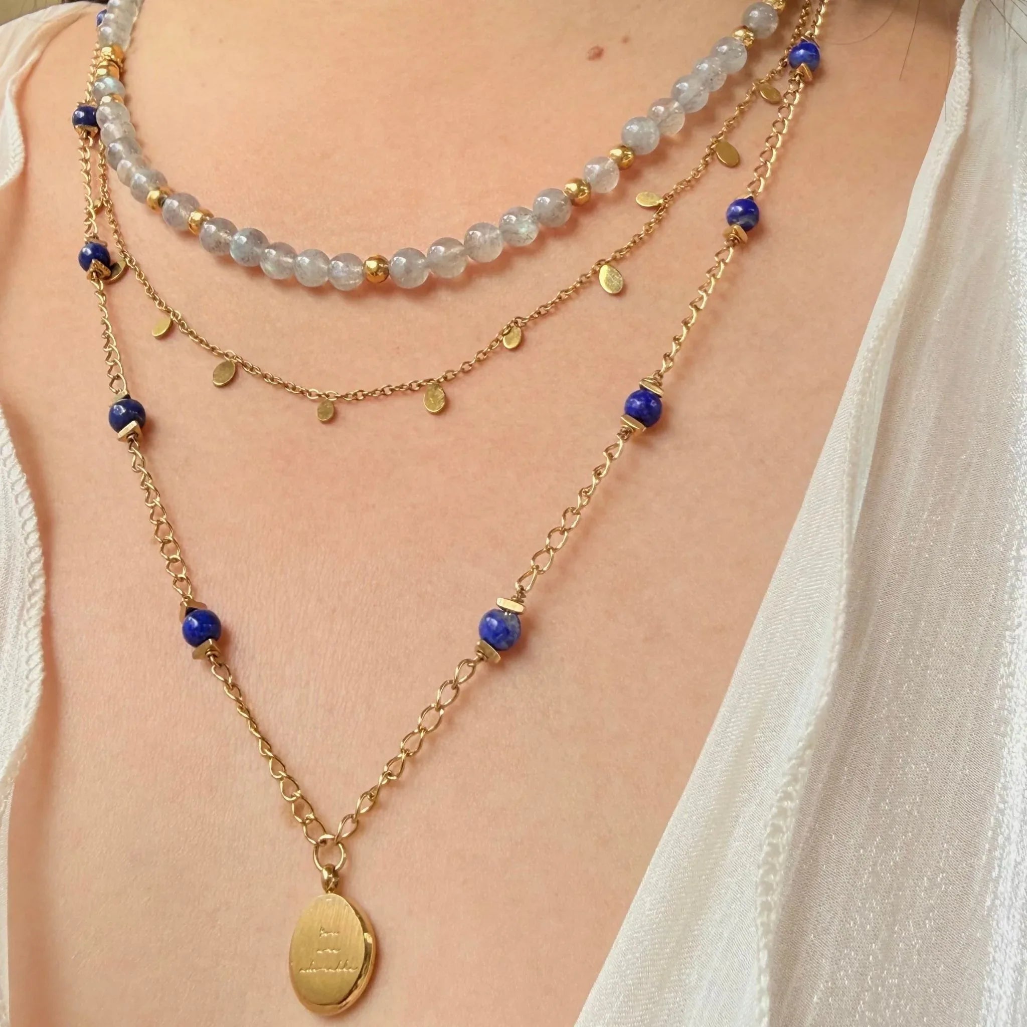 Triple Layer Moonstone & Lapis Necklace Set - Intuition & Wisdom - Zodd-NZ-Crafted- Objects of Personal Energy