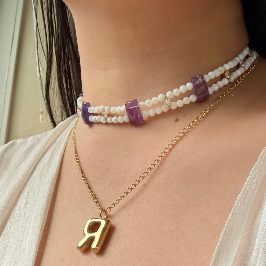 Double Layer Amethyst Shell Choker - Handmade Crystal Necklace NZ - Zodd - NZ - Crafted - Objects of Personal Energy