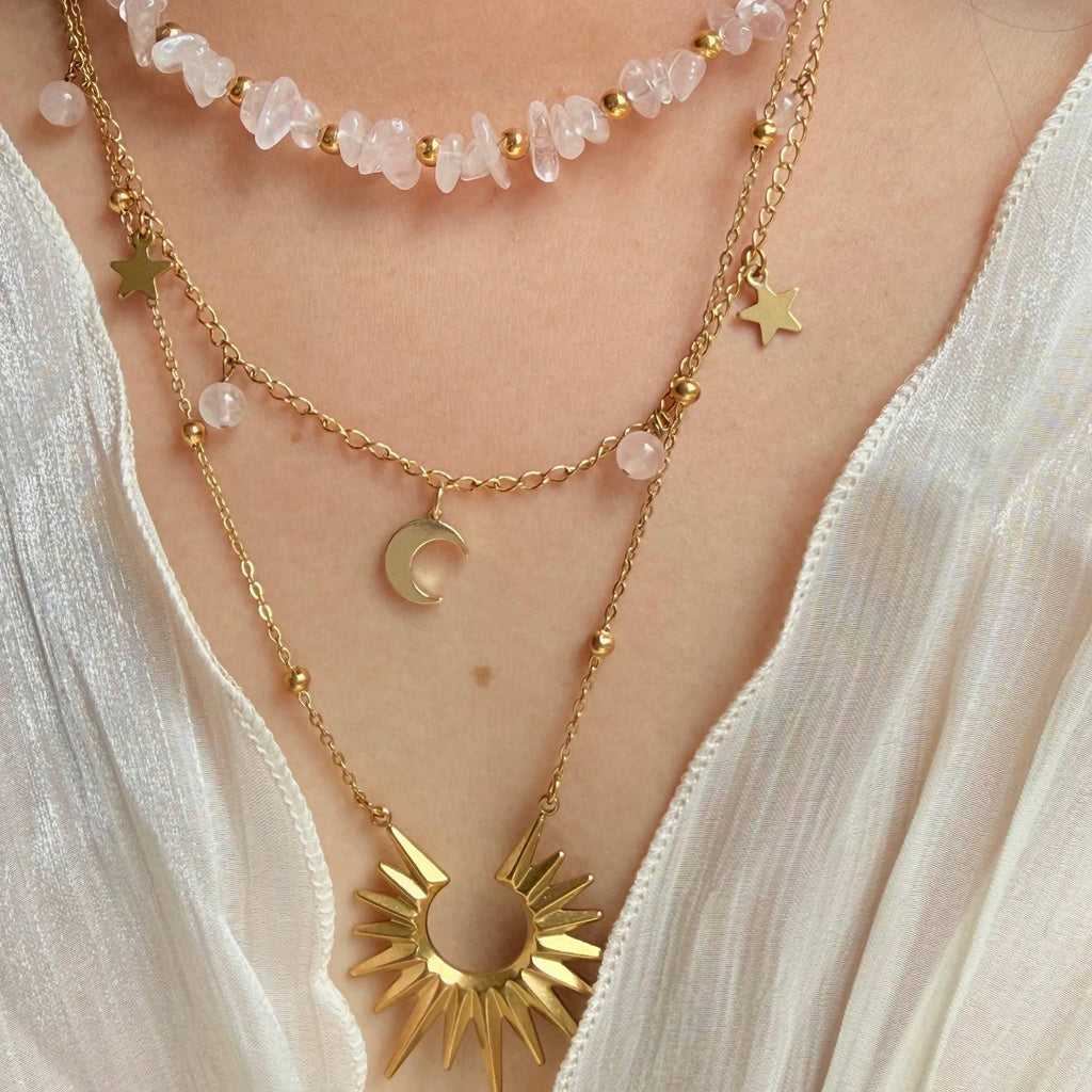 Triple Layer Garnet & Rose Quartz Necklace Set - Love & Connection - Zodd - NZ - Crafted - Objects of Personal Energy