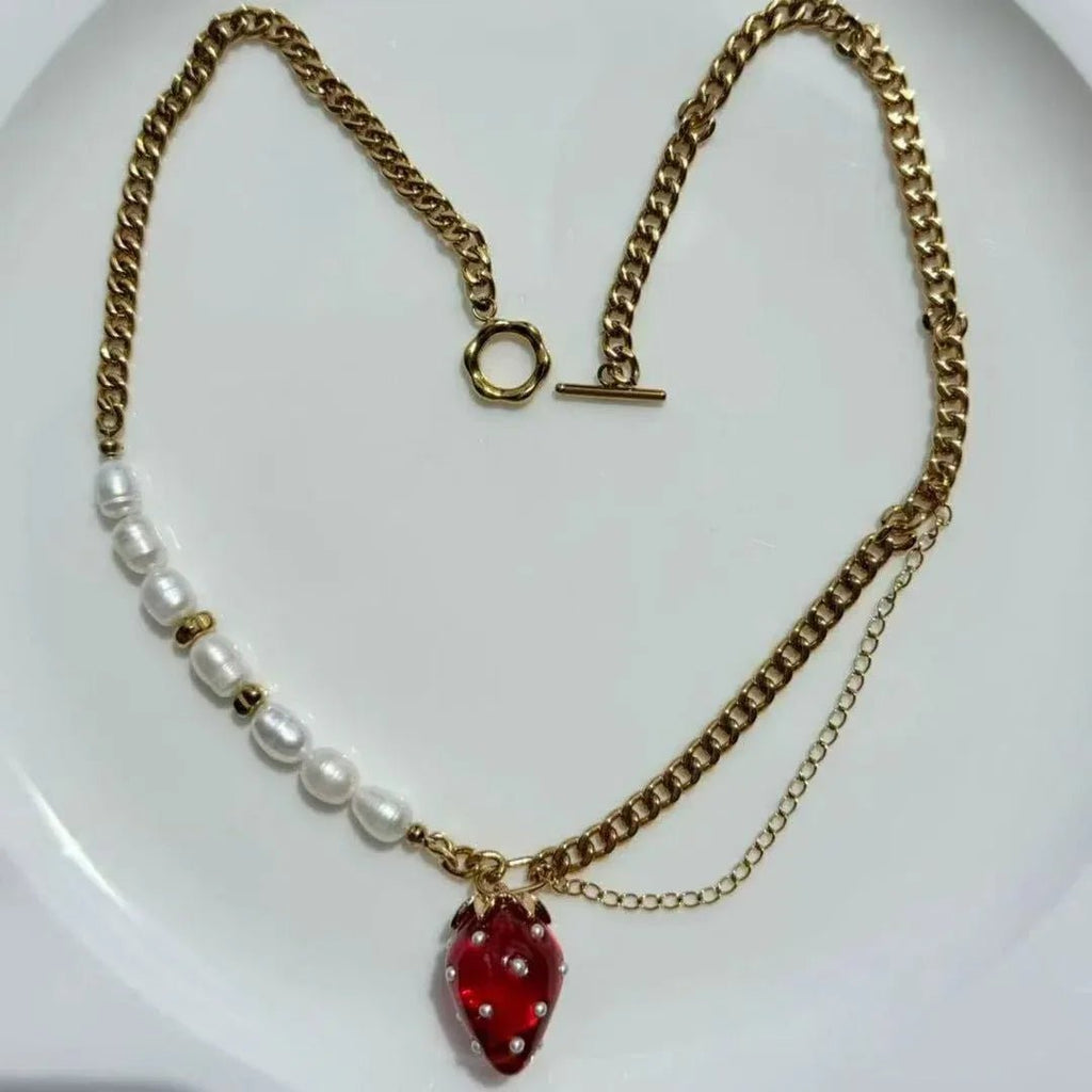 Strawberry Pearl Necklace - Handmade Summer Jewellery NZ - Zodd - NZ - Crafted - Objects of Personal Energy