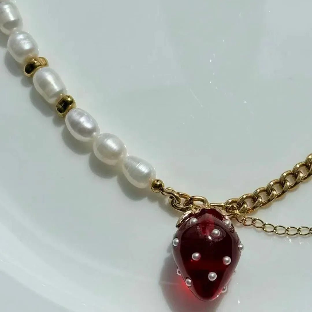 Strawberry Pearl Necklace - Handmade Summer Jewellery NZ - Zodd - NZ - Crafted - Objects of Personal Energy