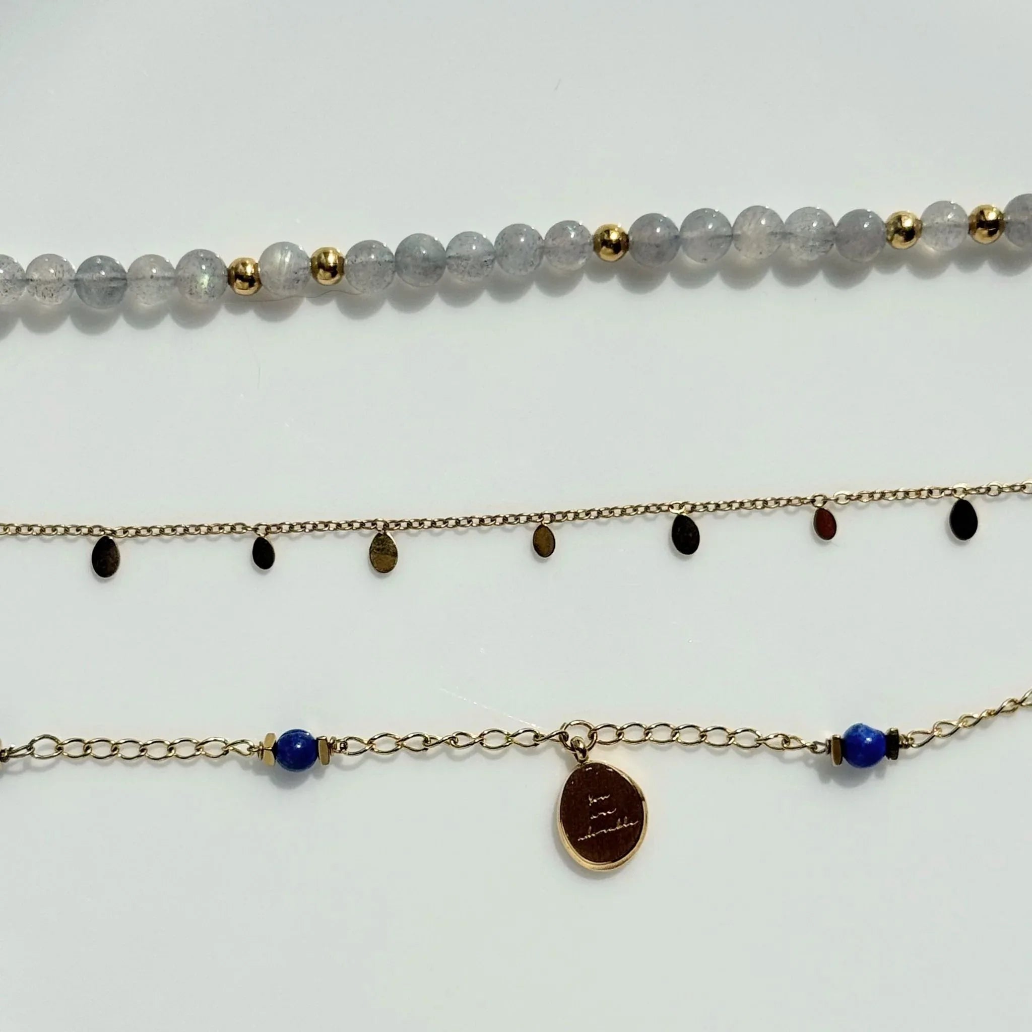 Triple Layer Moonstone & Lapis Necklace Set - Intuition & Wisdom - Zodd-NZ-Crafted- Objects of Personal Energy
