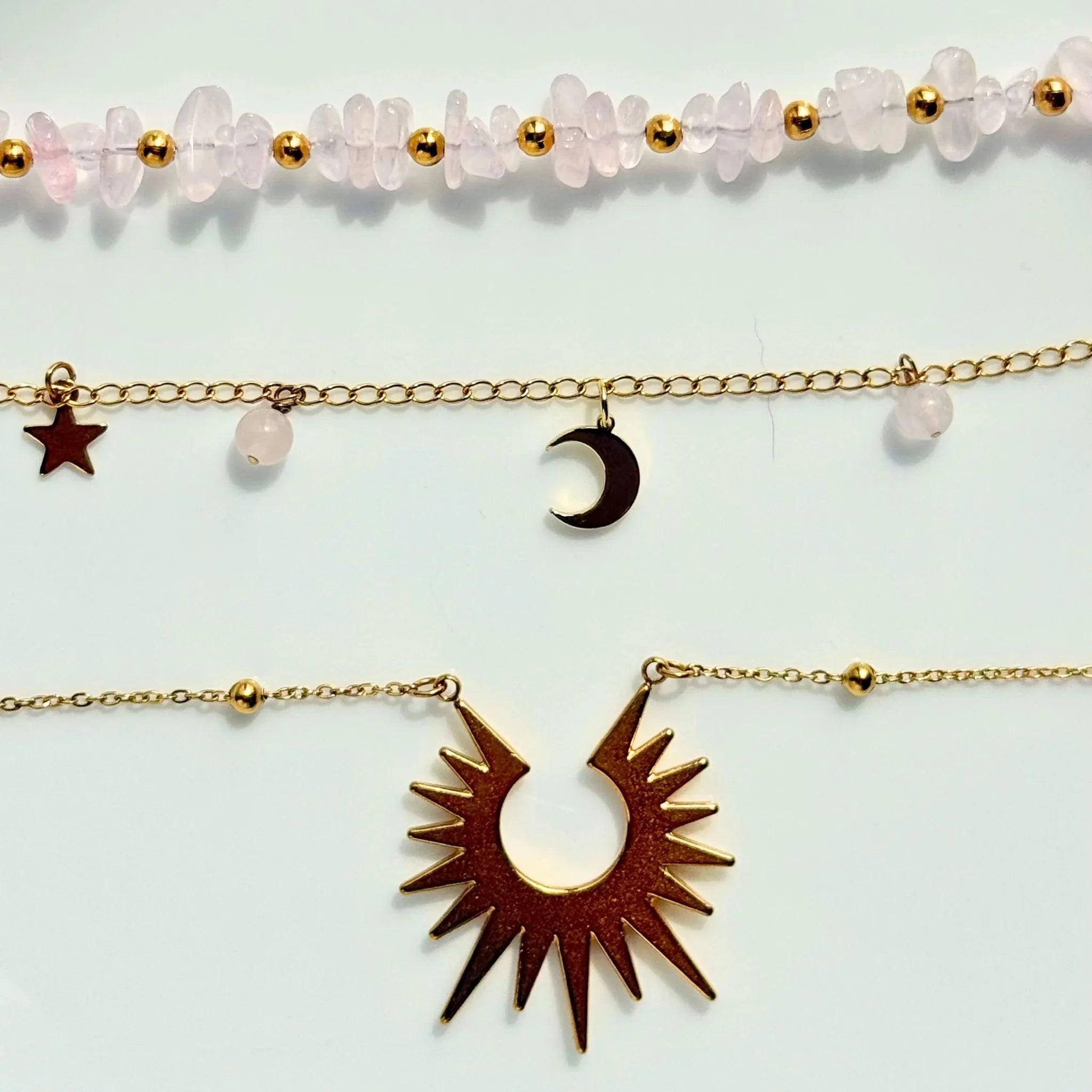 Triple Layer Garnet & Rose Quartz Necklace Set - Love & Connection - Zodd - NZ - Crafted - Objects of Personal Energy