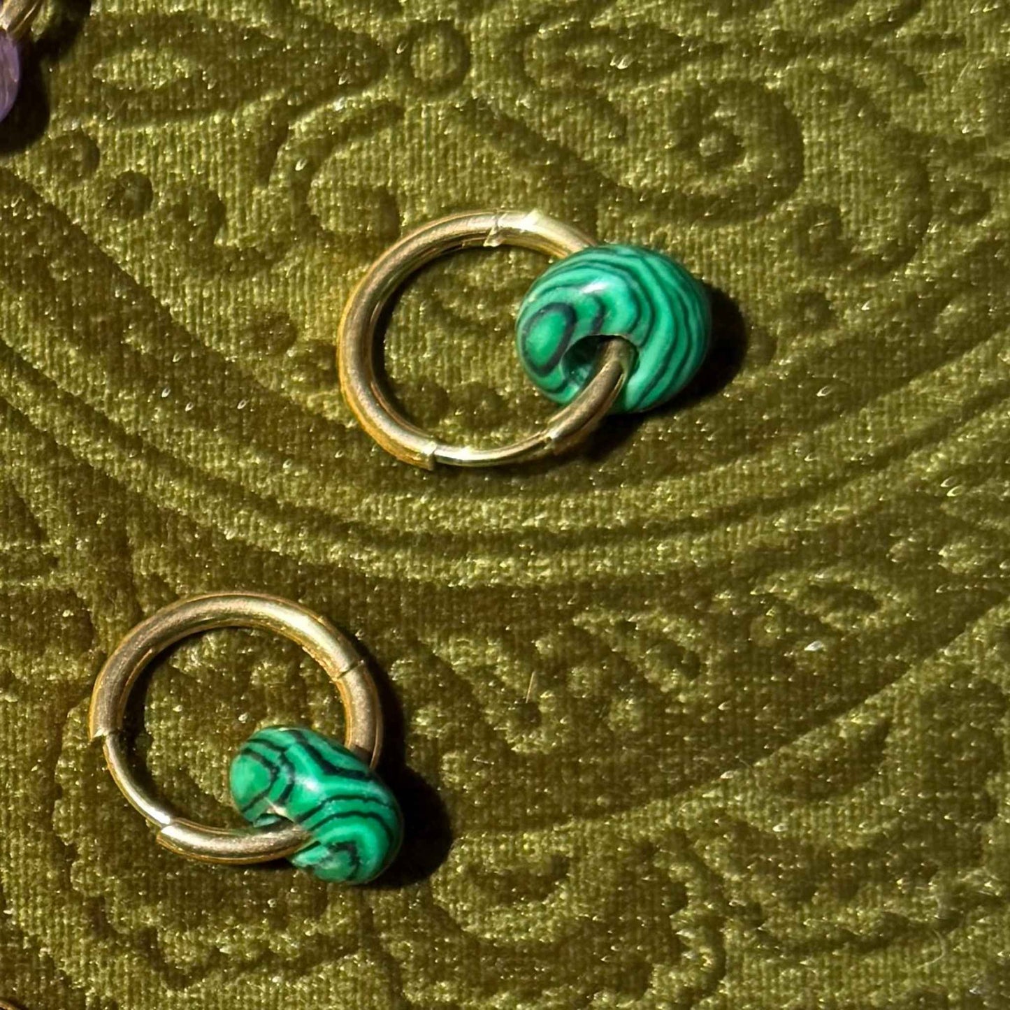 Malachite Hoop Earrings | Waterproof Beach Earrings | NZ Made &Designed - Zodd - NZ - Crafted - Objects of Personal Energy