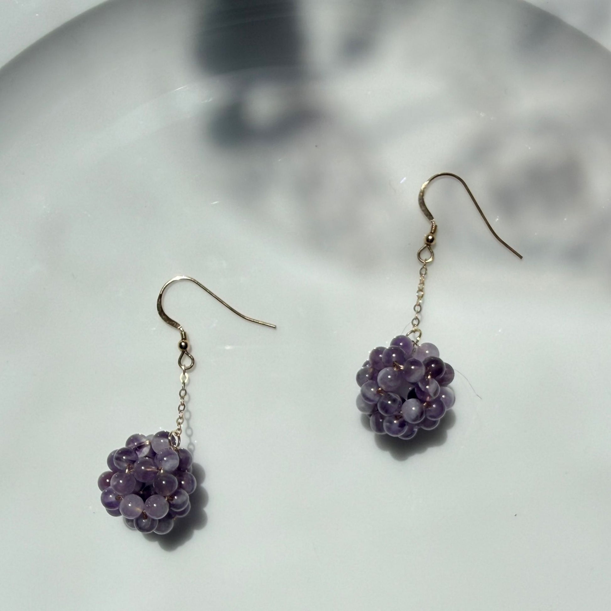 Amethyst Cluster Drop Earrings | 14K Gold Plated Waterproof Beach Earrings | NZ Made & Designed - Zodd - NZ - Crafted - Objects of Personal Energy