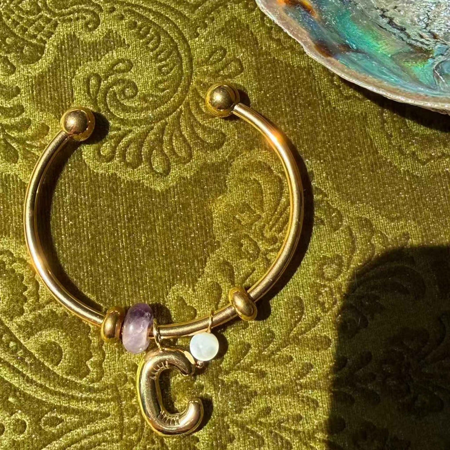 Personalised Beach Bangle with Amethyst | Waterproof Bracelet | NZ Made & Designed