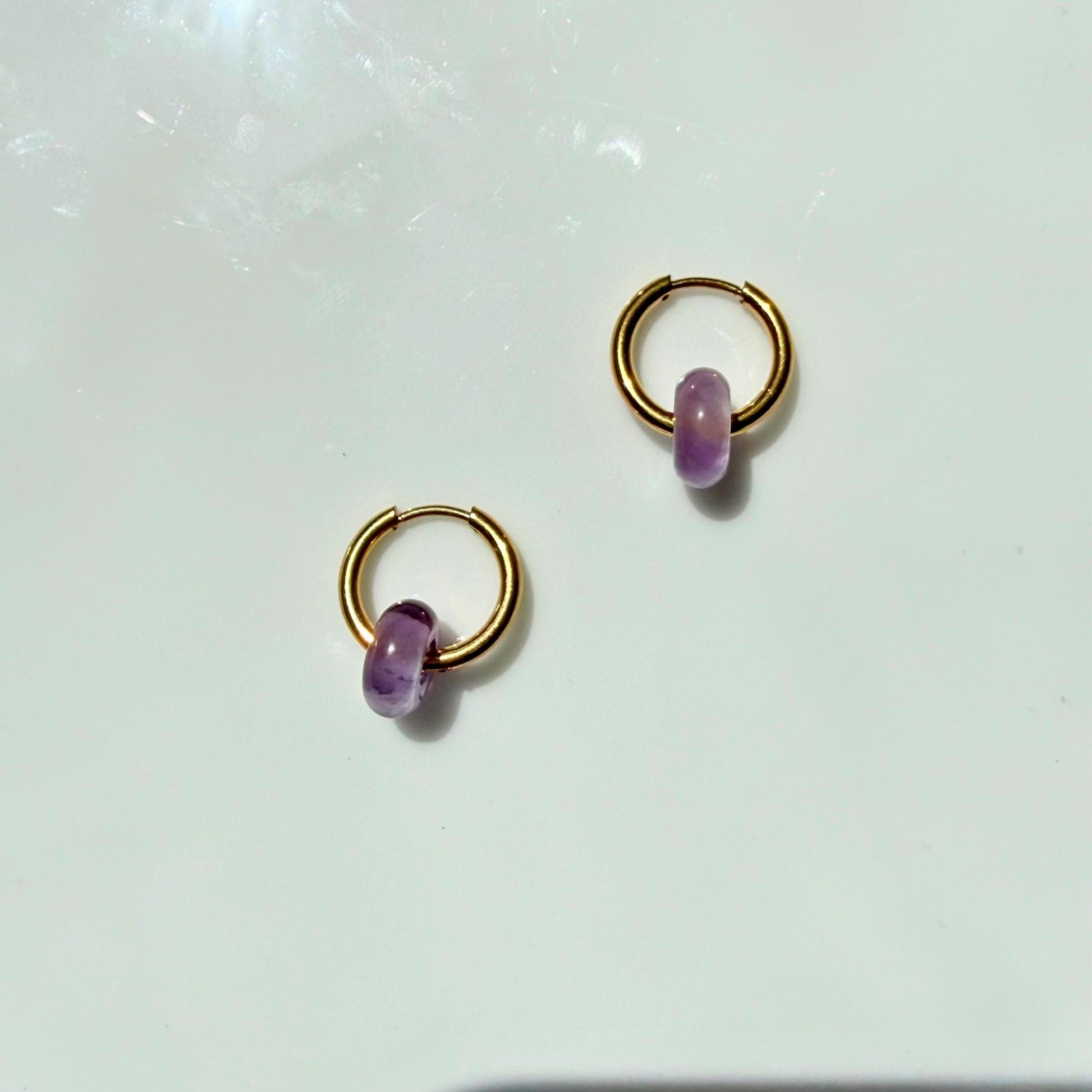Amethyst Hoop Earrings | 18K Gold Plated Waterproof Beach Earrings | NZ Made & Designed - Zodd - NZ - Crafted - Objects of Personal Energy