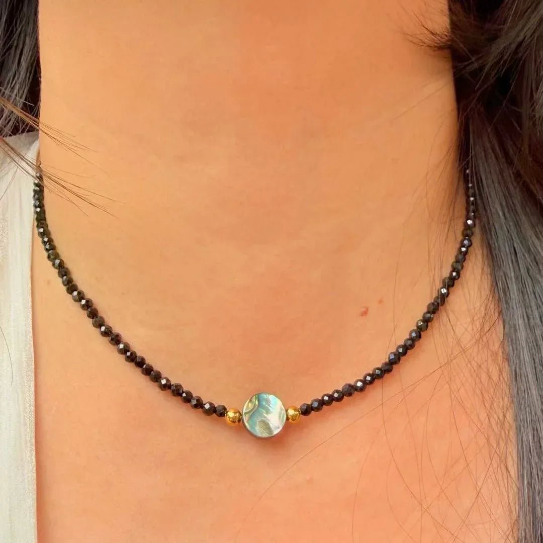 Paua Shell Choker - Handmade NZ Jewellery with Black Spinel - Zodd - NZ - Crafted - Objects of Personal Energy